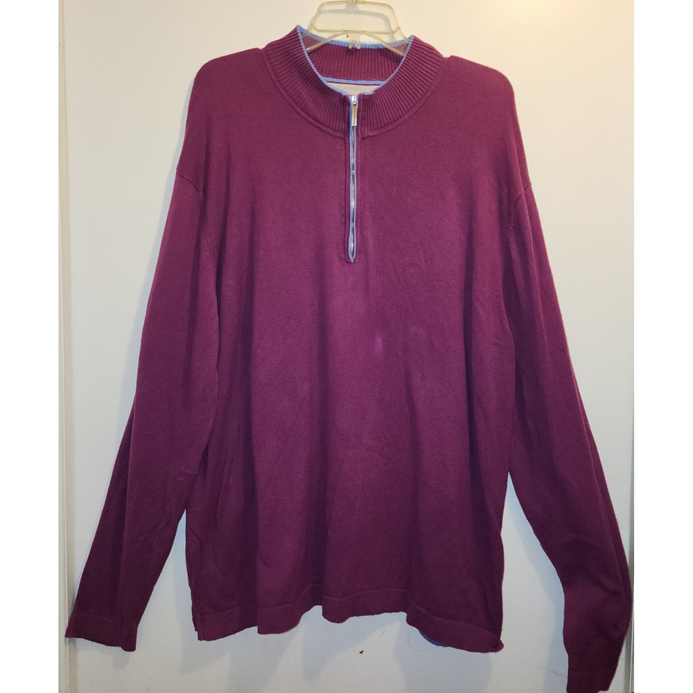 Tommy Bahama Mens XXL Magenta Purple Cotton Cashmere Quarter Zip Sweater